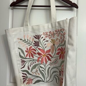 Floral Embroidered Tote Bag